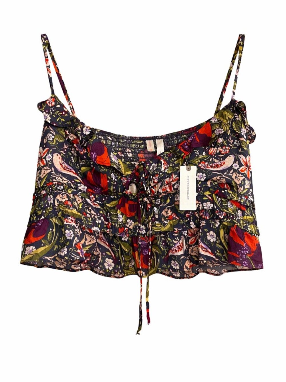 Anthropologie Lyrebird Floral Ruffle Crop Blouse NWT Size XL $68 MSRP